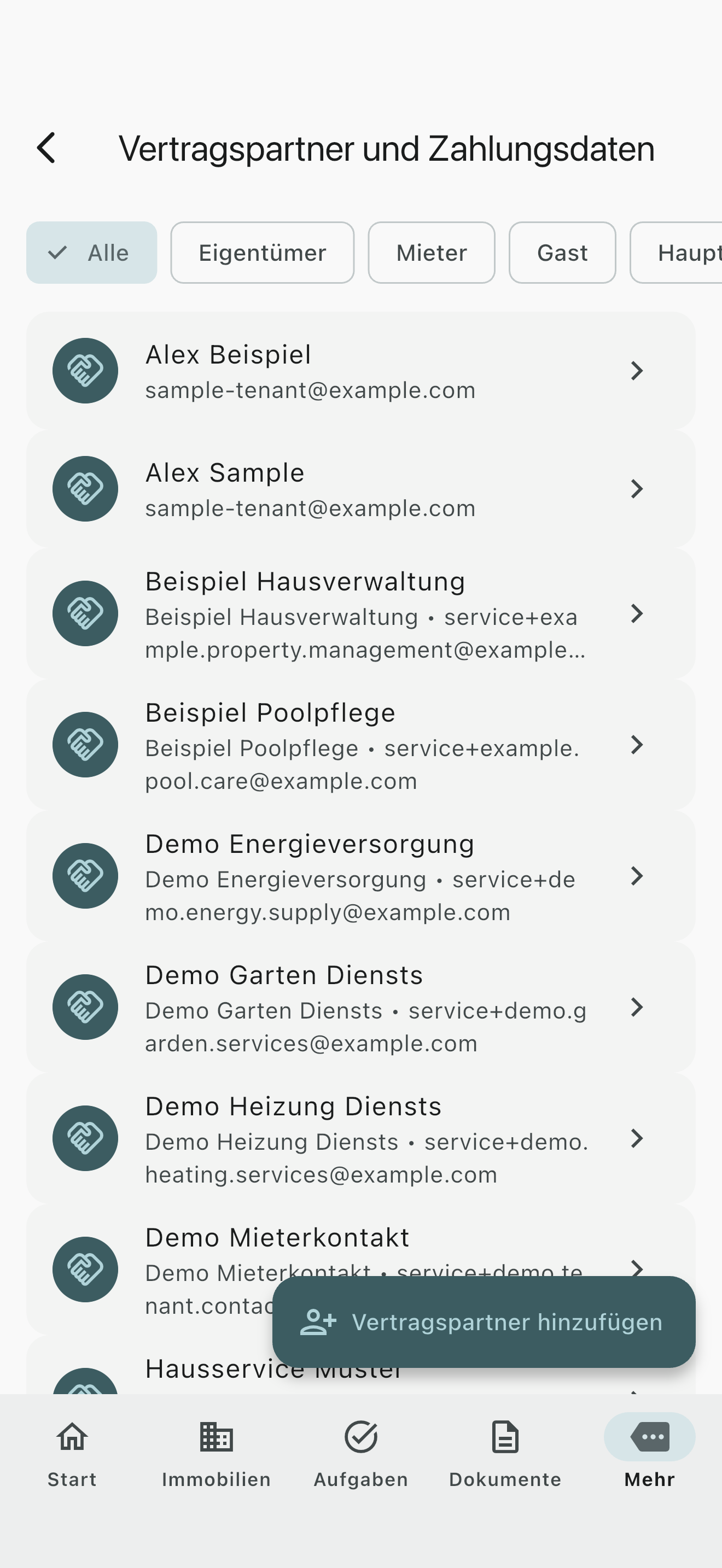 Propivio-Partnerübersicht mit der Schaltfläche zum Hinzufügen eines Partners.