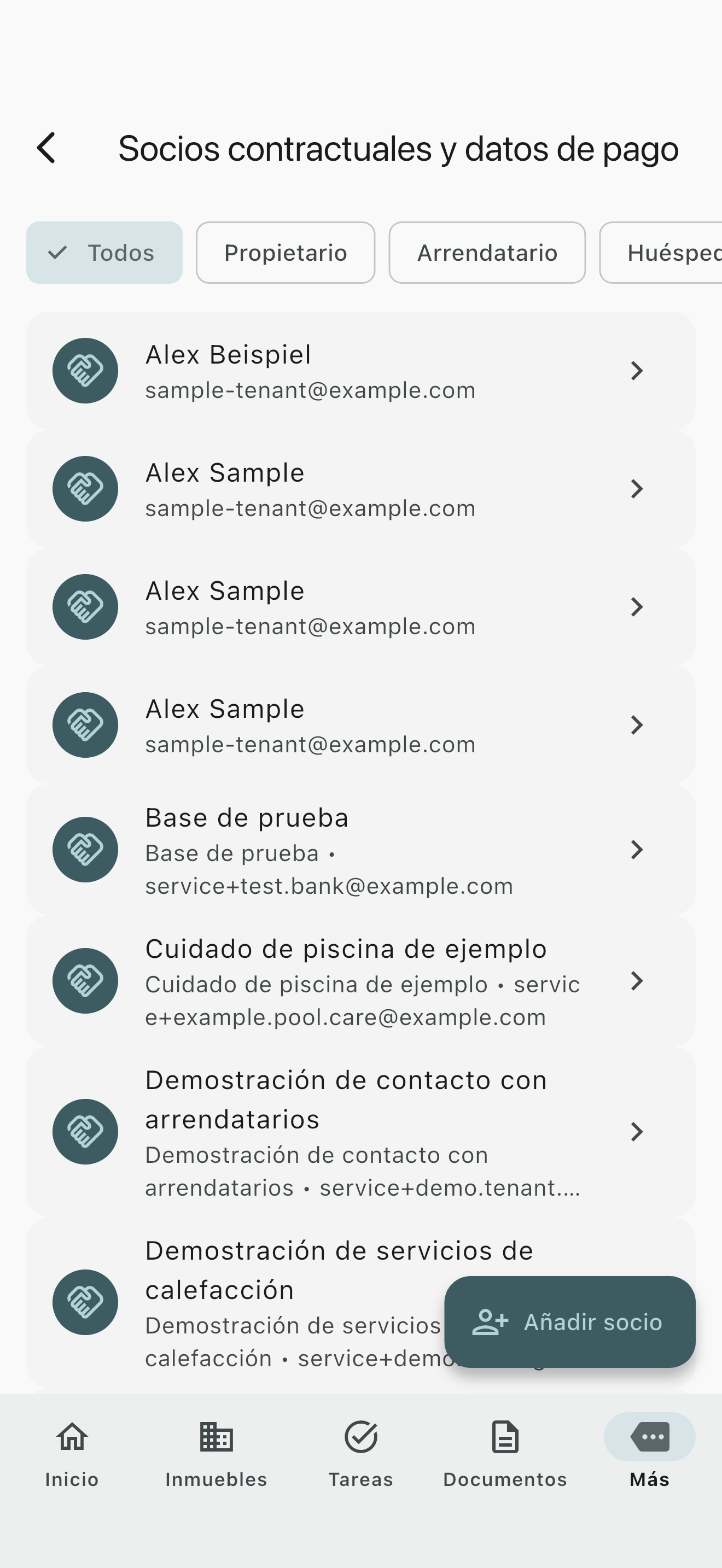 Vista general de socios de Propivio con el botón para añadir un socio.