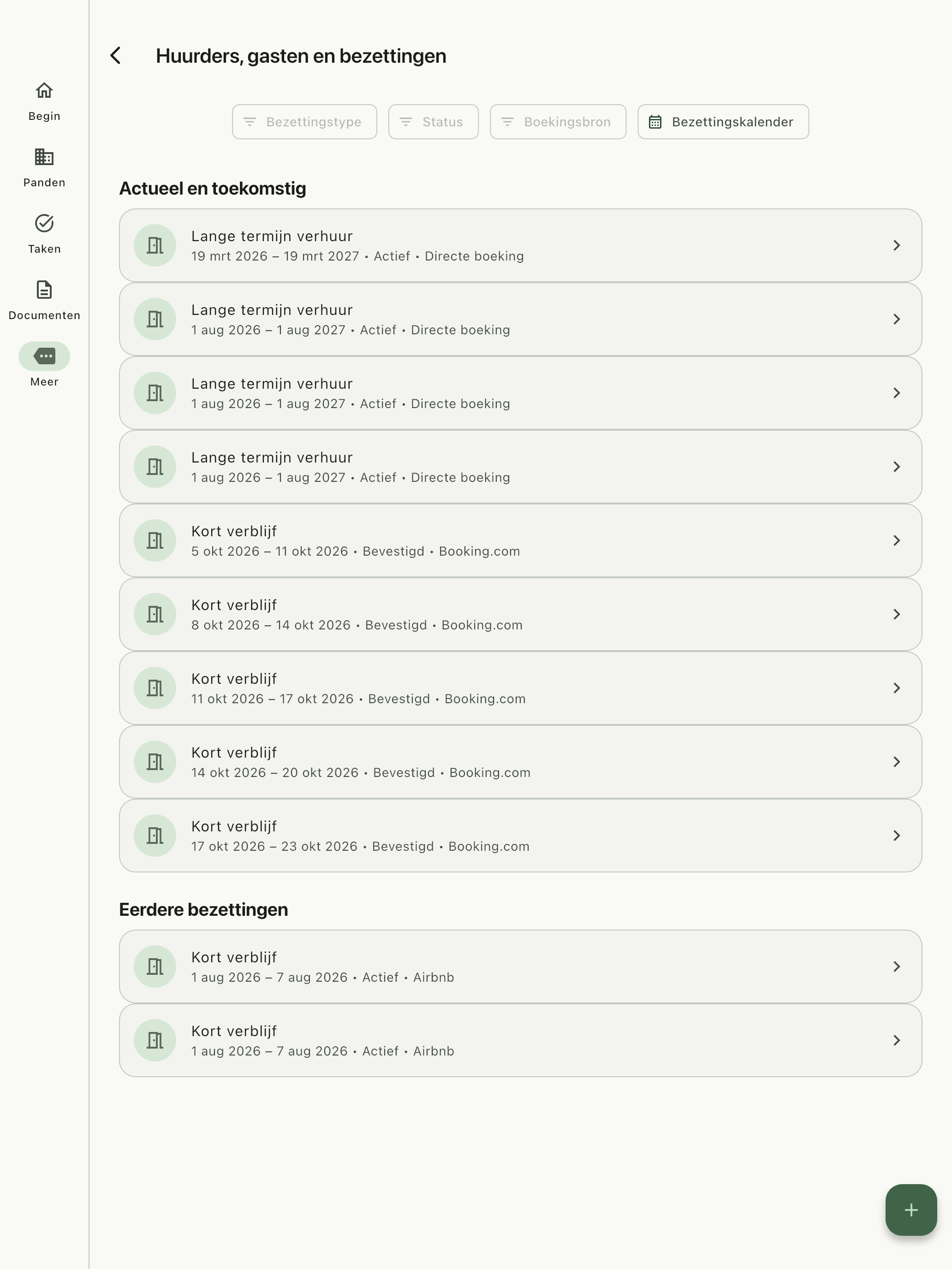Propivio-overzicht van bezettingen met huidige en komende registraties.