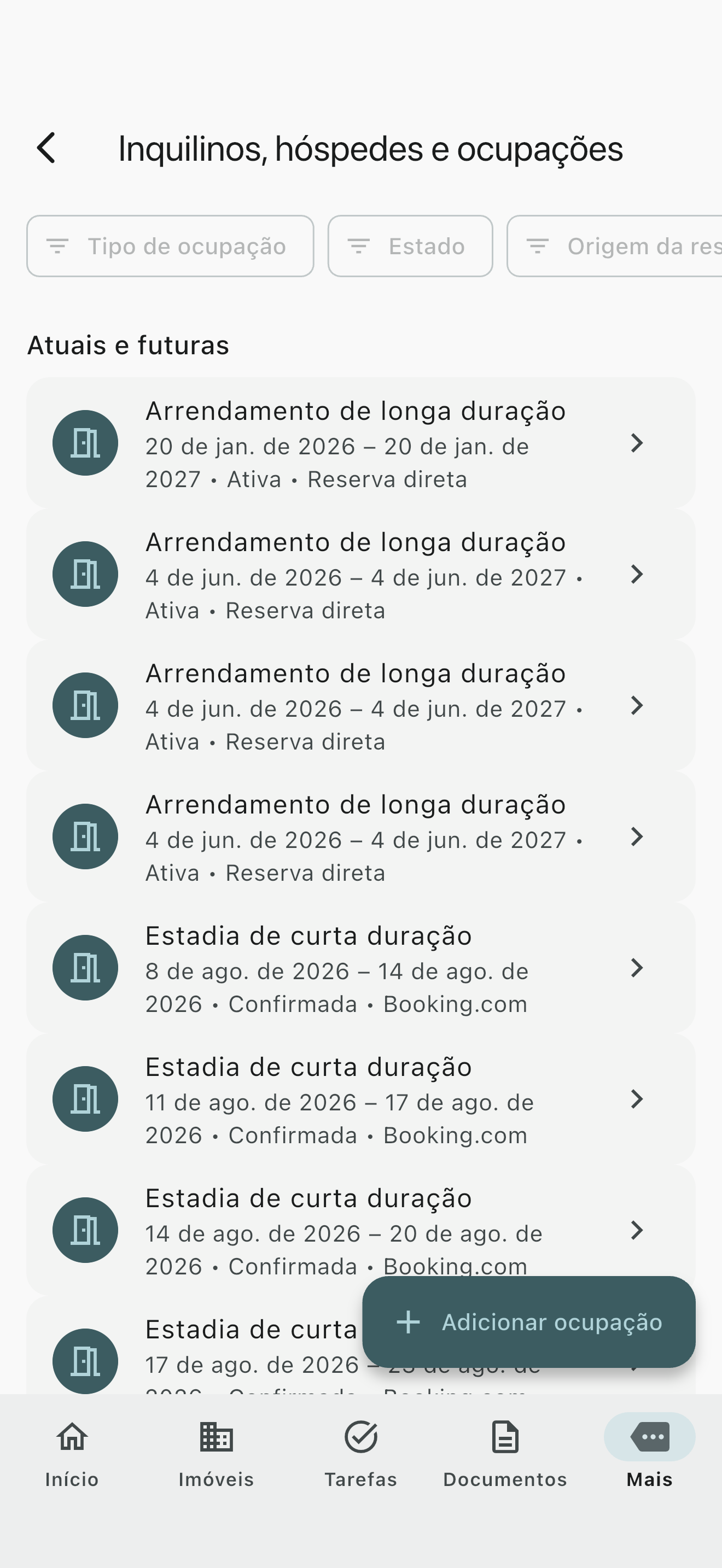 Visão geral das ocupações do Propivio com ocupações atuais e futuras.